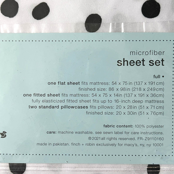 Finch + Robin Microfiber Sheet Set Sz Full Polka Dots Graphic - Picture 6 of 6